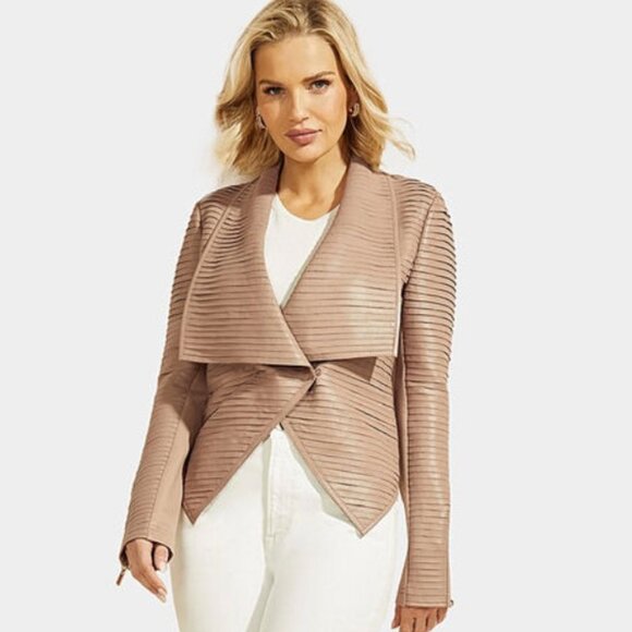 Marciano Los Angeles Women's Shayna Drape Jacket Leather Beige Size 2 - Picture 1 of 9